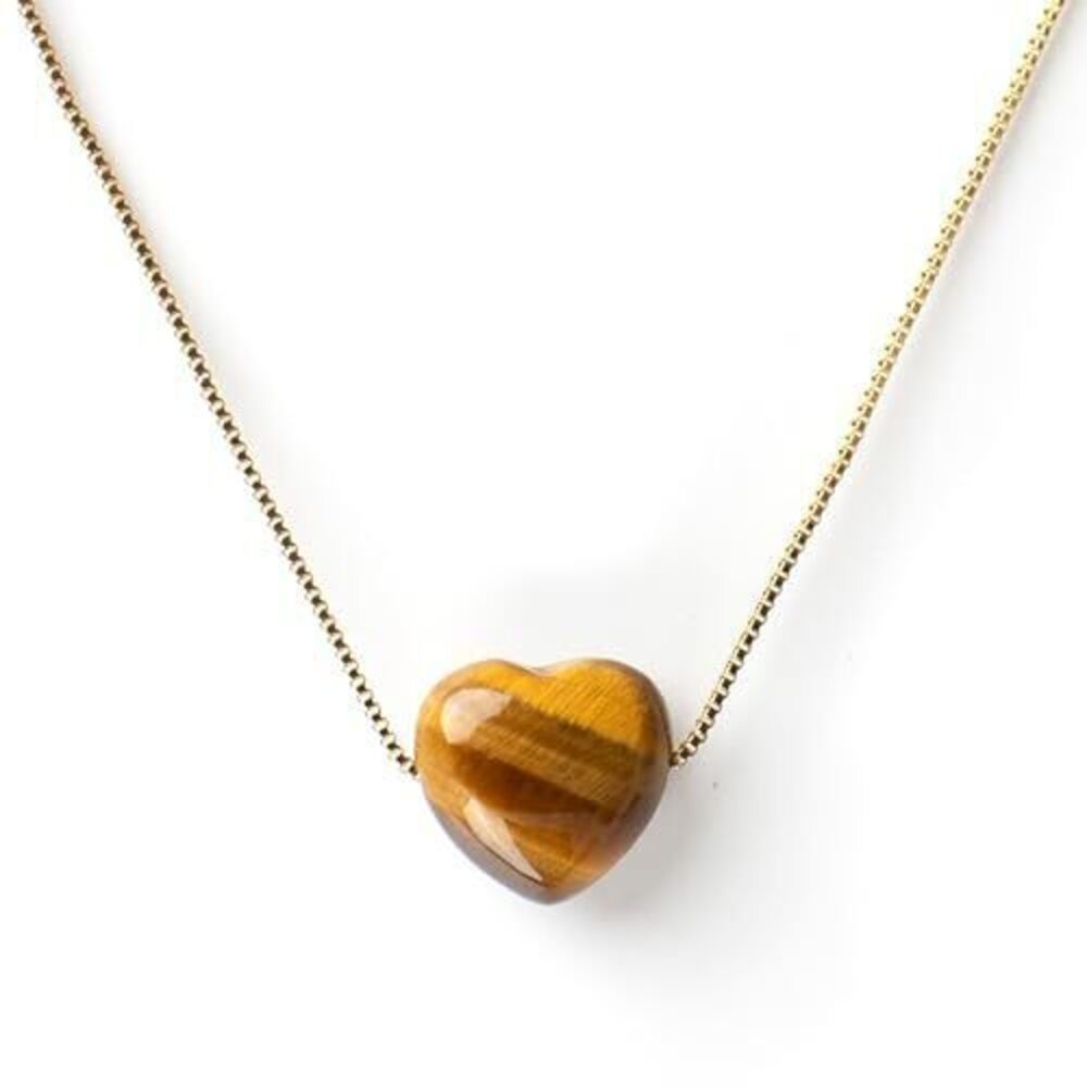 5508 18K Gold Stainless Steel Heart Necklace,Dainty Gemstone Necklace